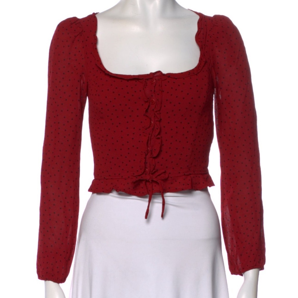 Reformation Red Long Sleeve button Top